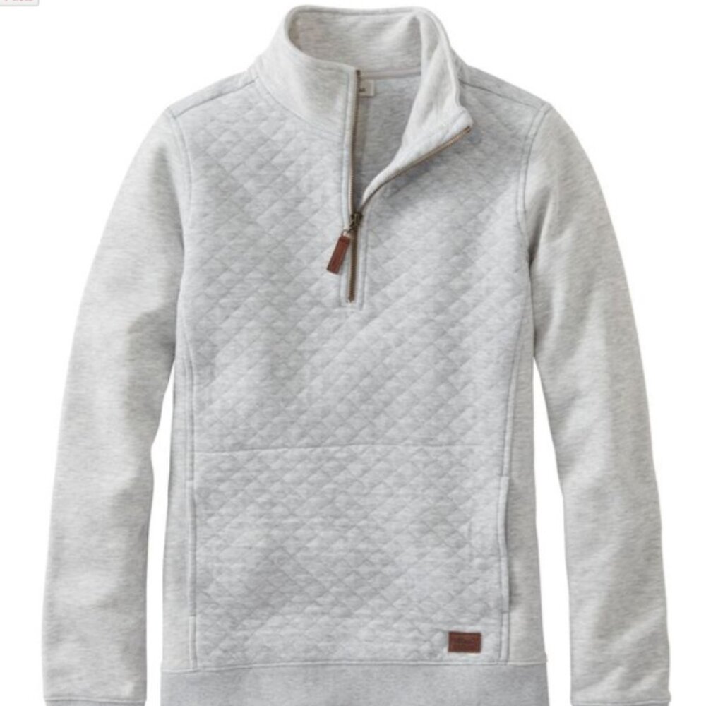 L.L. Bean Light Gray Quilted Half-Zip Pullover